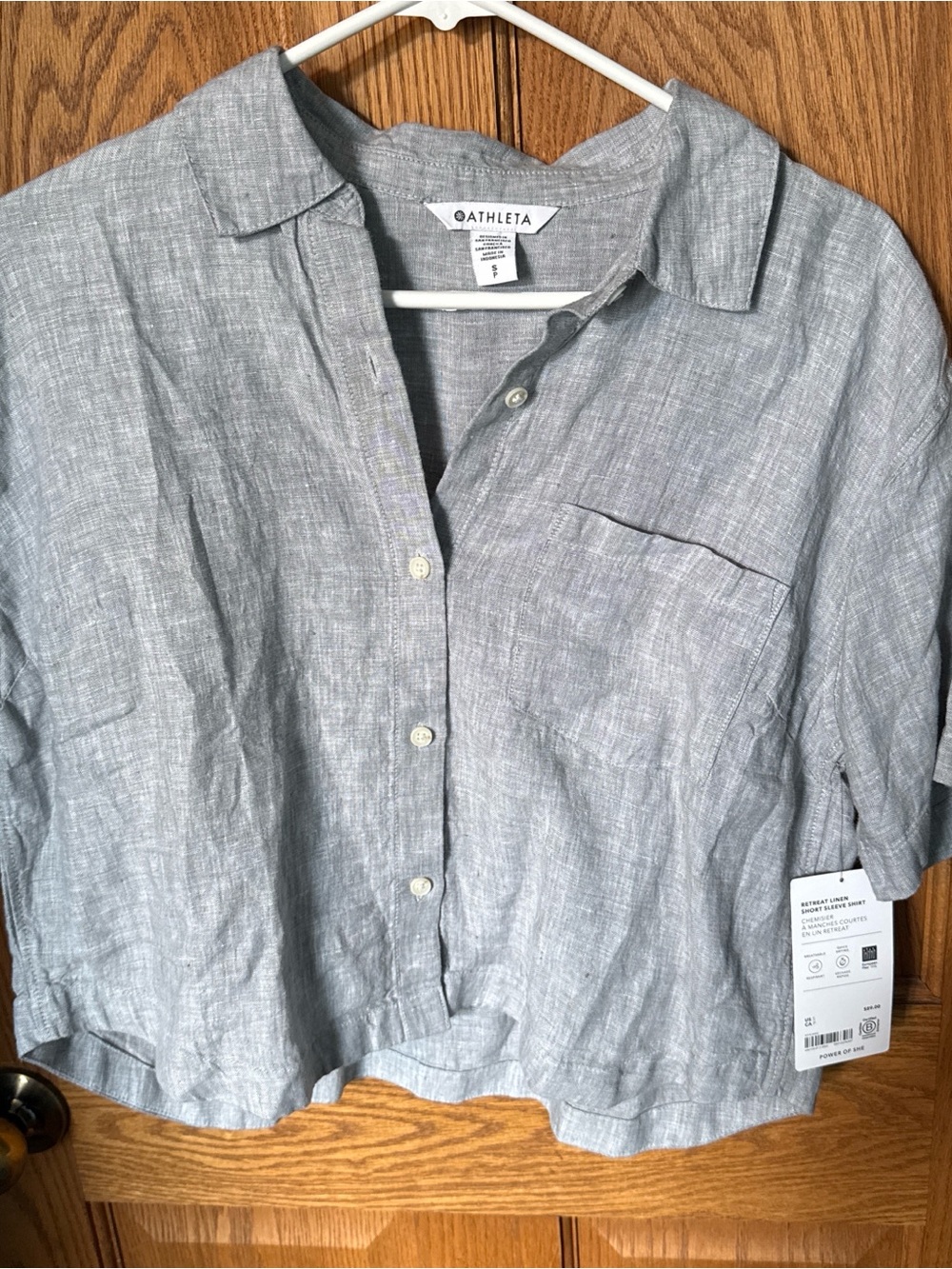 Athleta Light Gray Linen Button-Front Women's Blouse